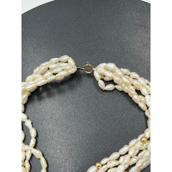 14k Yellow Gold Clasp Beaded Six Strand Freshwater Rice Pearls Women's Bracelet - Picture 4 of 9